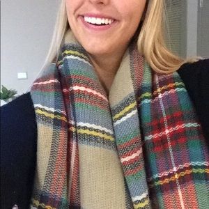 Tan and Plaid Blanket Scarf